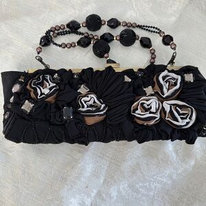 Mary Frances Black and Brown Floral Clutch